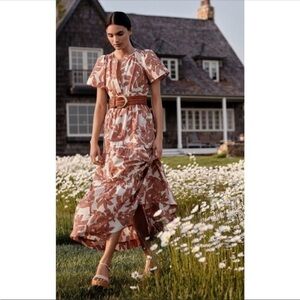 Anthropologie The Somerset Maxi Dress in Boho Floral Red Brown Pink Print Small